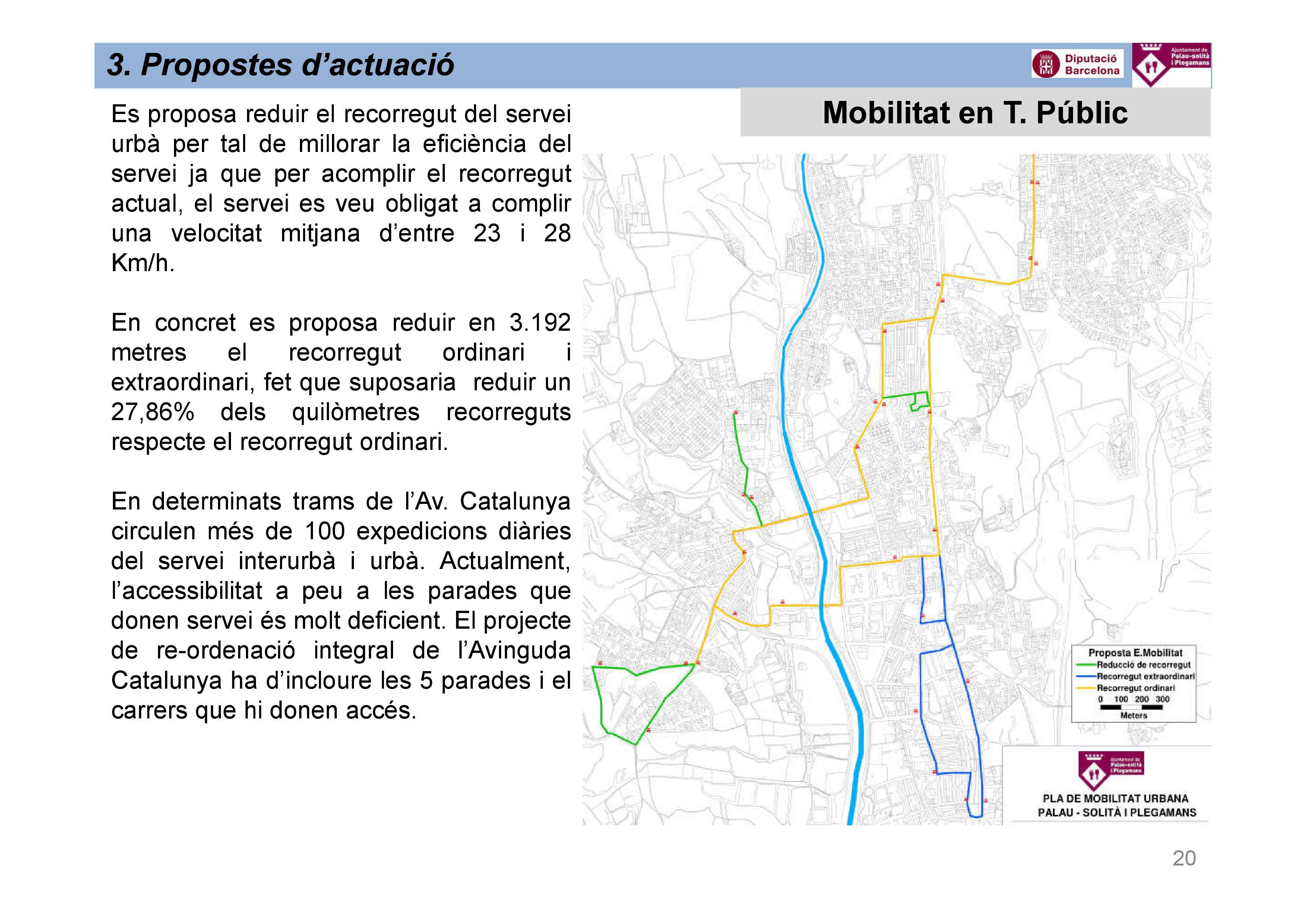 Extracte de l'estudi de mobilitat on es proposa (en verd) suprimir part de l'actual recorregut del bus urbà.