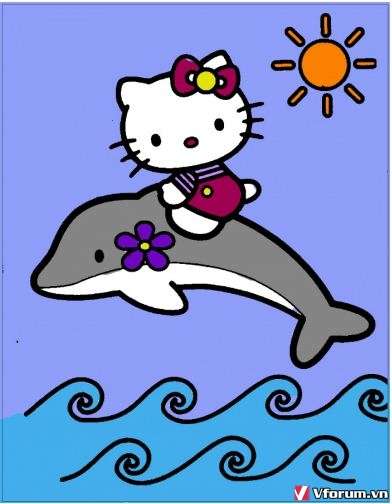 Hello Kitty with Dolphin Coloring Pages - Hello Kitty Coloring Pages