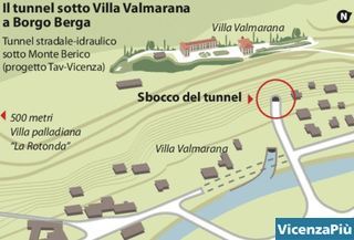 Sbocco del tunnel Tav vicino alla Rotonda e a Villa Valmarana ai Nani.JPG