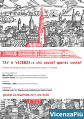 Locandina Tav a Vicenza: a chi serve, quanto costa