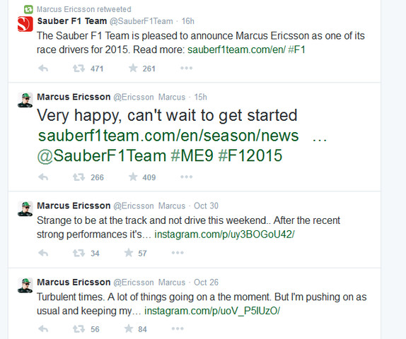 Marcus Ericsson Tweets
