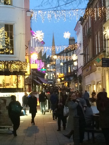 Pretty Elm Hill in Norwich at Christmas 