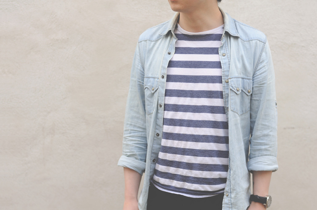 how to wear stripes and denim shirt