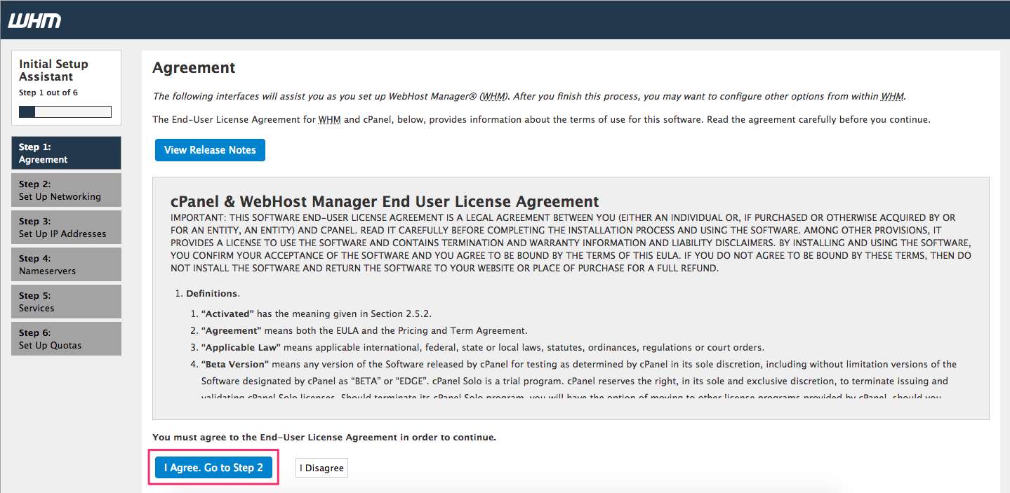 Terms apply. Hosting Agreement. EULA. WHM. End user License UI.