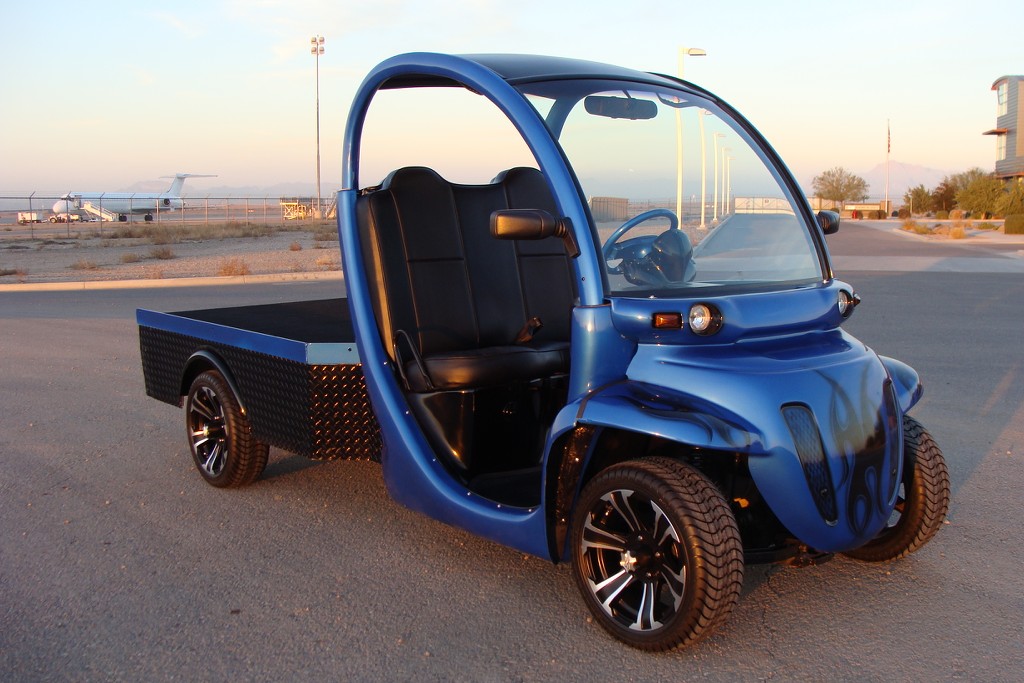 Custom Gem Car Truck Metallic Blue on Black Tribal 72V Electric NEV Golf Cart