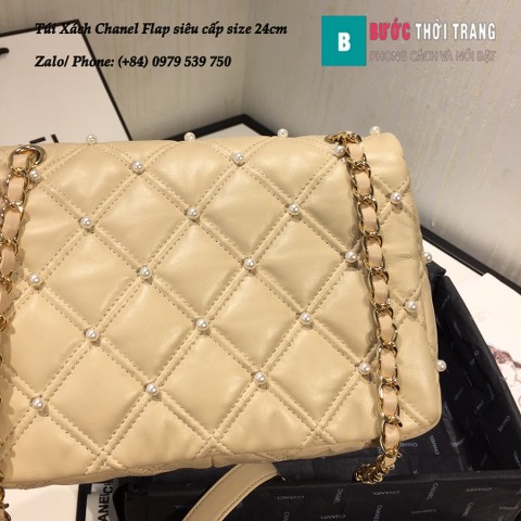 Túi Xách Chanel Flap bag gắn hạt siêu cấp da cừu màu da - AS1202