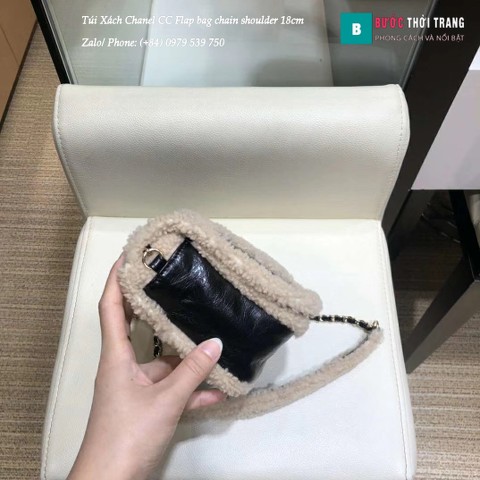 Túi Xách Chanel CC Flap bag chain shoulder lông thú màu trắng 18cm - AS0321