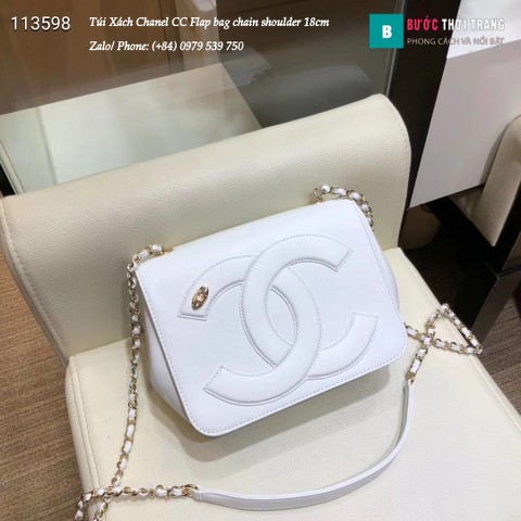 Túi Xách Chanel CC Flap bag chain shoulder siêu cấp màu trắng 18cm - AS0321