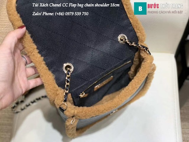 Túi Xách Chanel CC Flap bag chain shoulder lông thú màu bò 18cm - AS0321