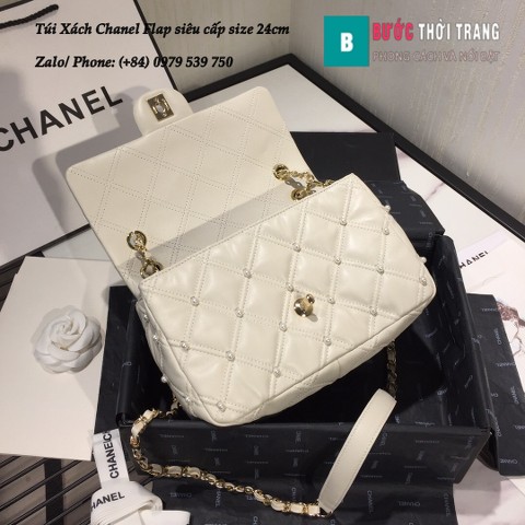 Túi Xách Chanel Flap bag gắn hạt siêu cấp da cừu màu trắng - AS1202