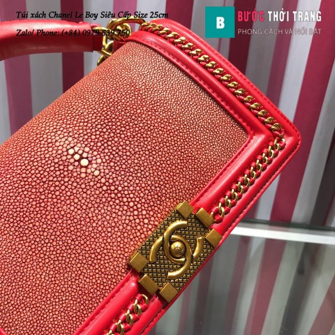 Túi xách Chanel Boy da cá đuối 25cm màu đỏ - A67086