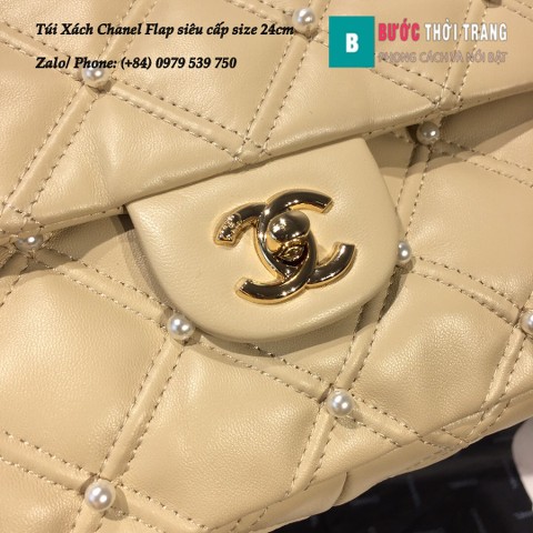 Túi Xách Chanel Flap bag gắn hạt siêu cấp da cừu màu da - AS1202