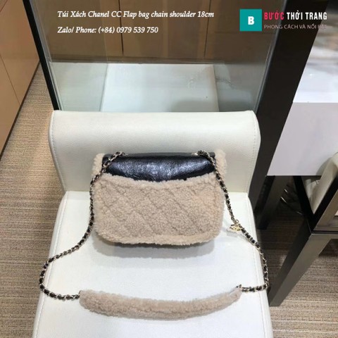 Túi Xách Chanel CC Flap bag chain shoulder lông thú màu trắng 18cm - AS0321