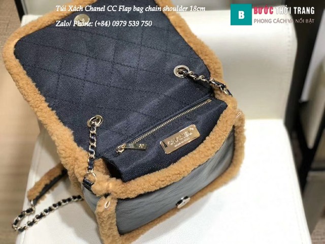 Túi Xách Chanel CC Flap bag chain shoulder lông thú màu bò 18cm - AS0321