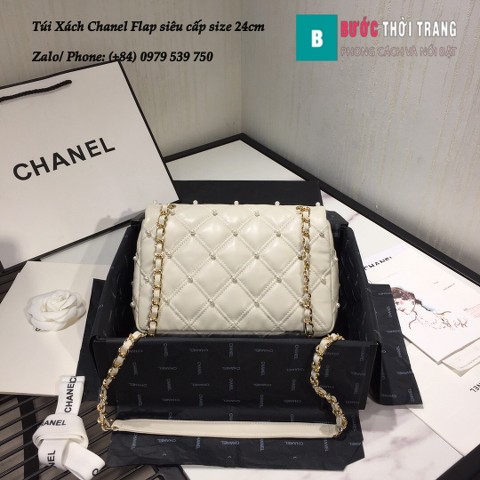 Túi Xách Chanel Flap bag gắn hạt siêu cấp da cừu màu trắng - AS1202