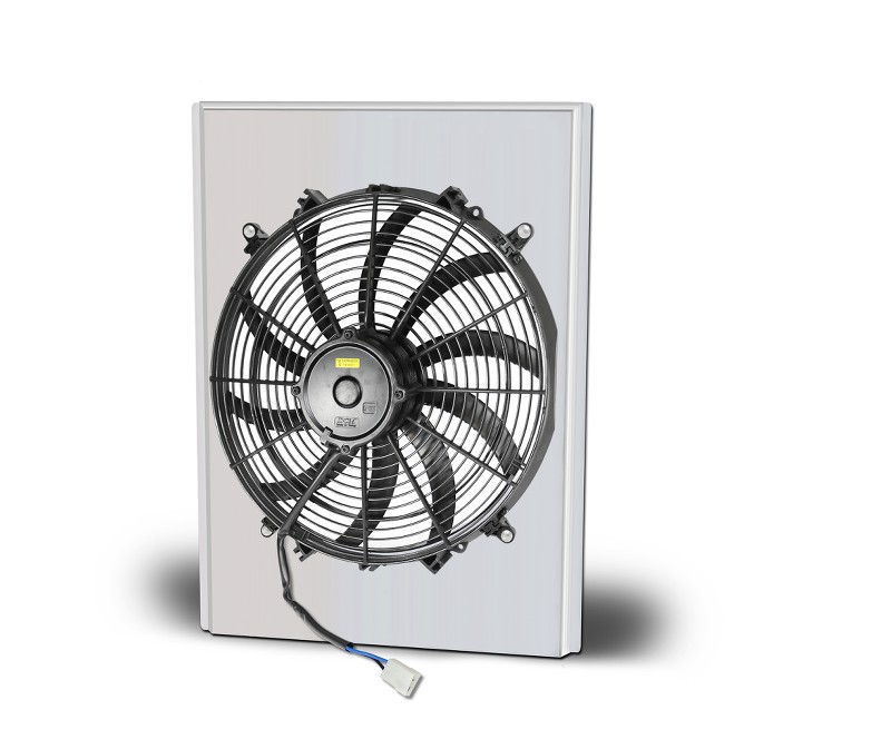 Aluminum Polish Fan And Shroud 16.88 Wide X 22.25 Tall Fits 80145, 80146, 81145, 81146 Radiator With No Transcooler    
