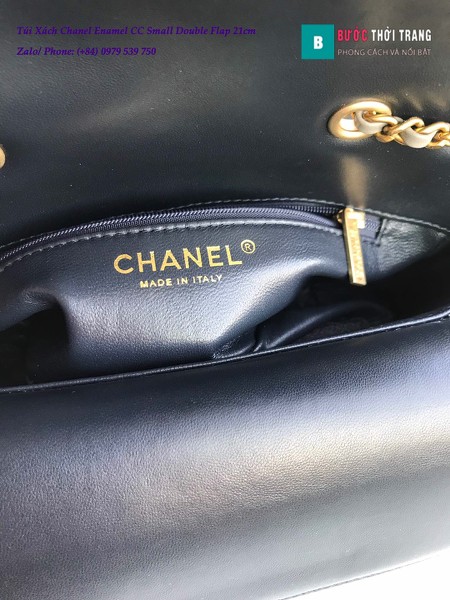 Túi Xách Chanel Enamel CC Small Double Flap da cừu màu xanh xám 21cm - A57275