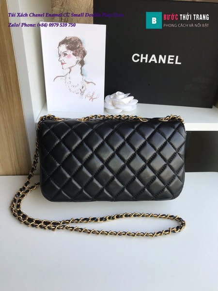 Túi Xách Chanel Enamel CC Small Double Flap da cừu màu đen 21cm - A57275